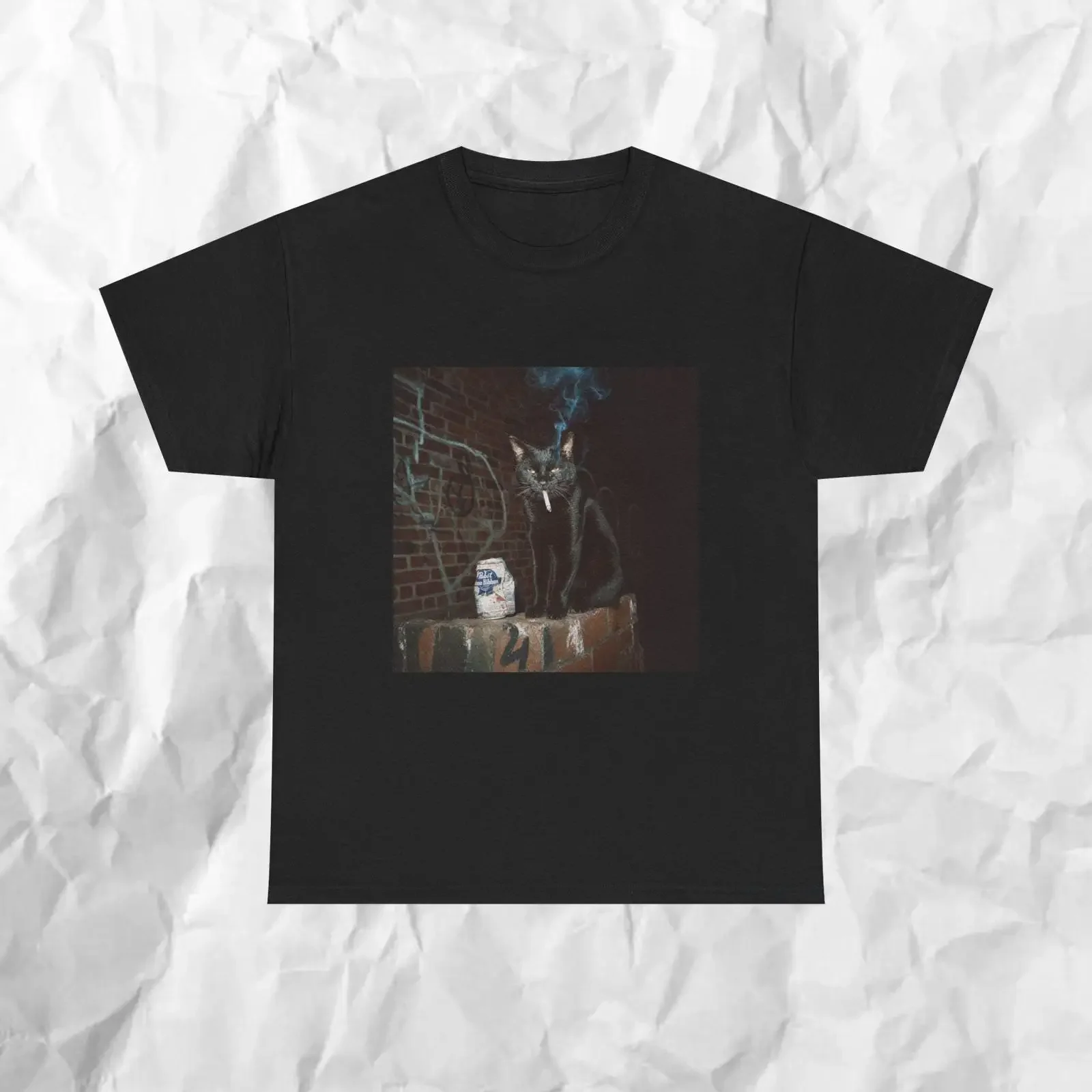 Lustiges T-Shirt mit schwarzem rauchendem Katzen-Meme, Zigarette, Gen Z, Joke Lover, Vintage, gewaschen, atmungsaktiv, leicht grafisch, modisch, bequem