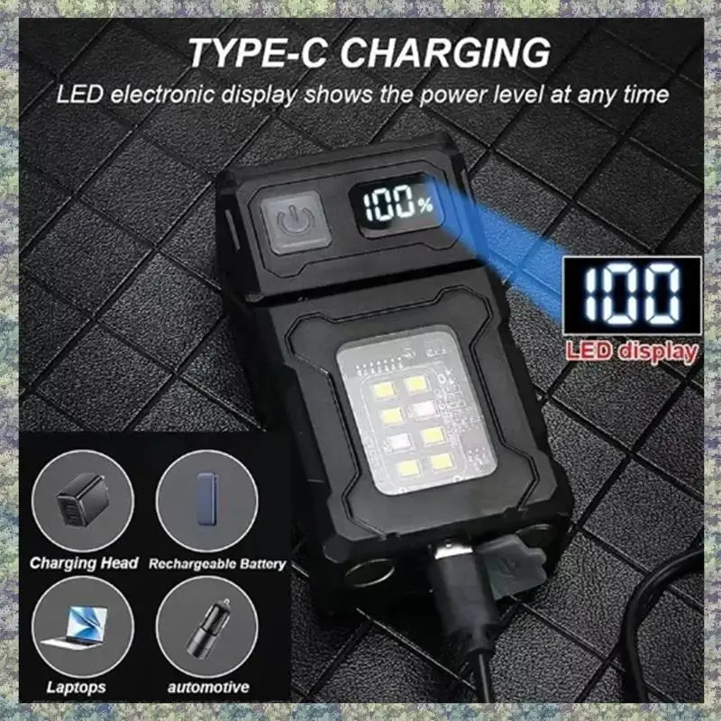 

WON MINI USB Rechargeable LED Flashlight Portable Tail Magnet Flashlight Bright Camping Lantern Side COB Emergency Light