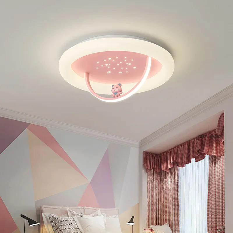 Warm Cute Children's Room Ceiling Lights Romantic Starry Sky Bear Light Princess Room Baby Room Boy Girl Bedroom Ceiling Lamps