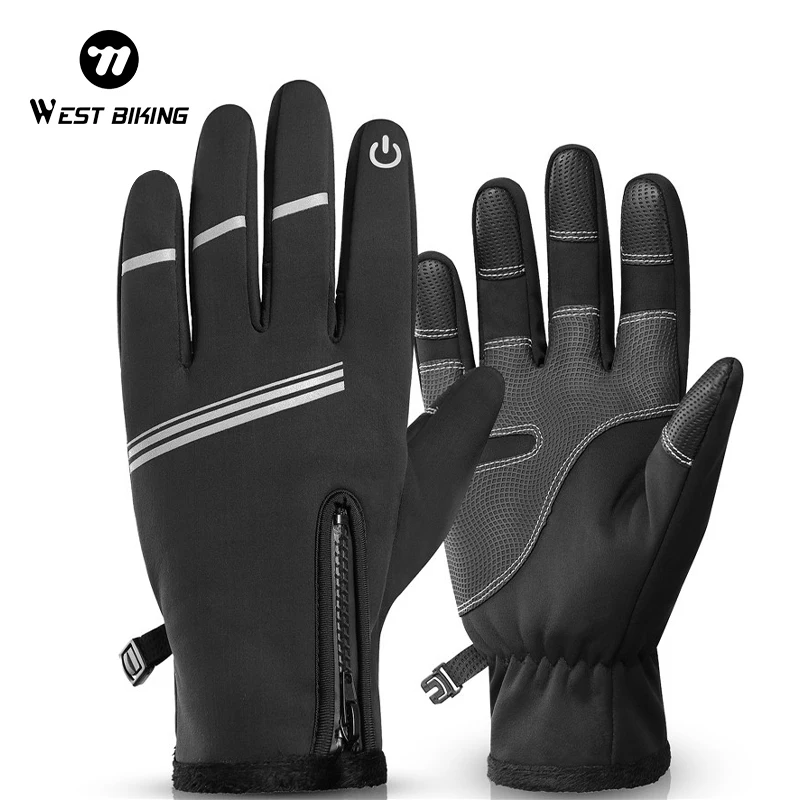 

WEST BIKING Cycling Gloves Touch Screen Winter Sport Gloves Thickened Pad Breathable Bike Motorcycle Winter Warmer Full Finger