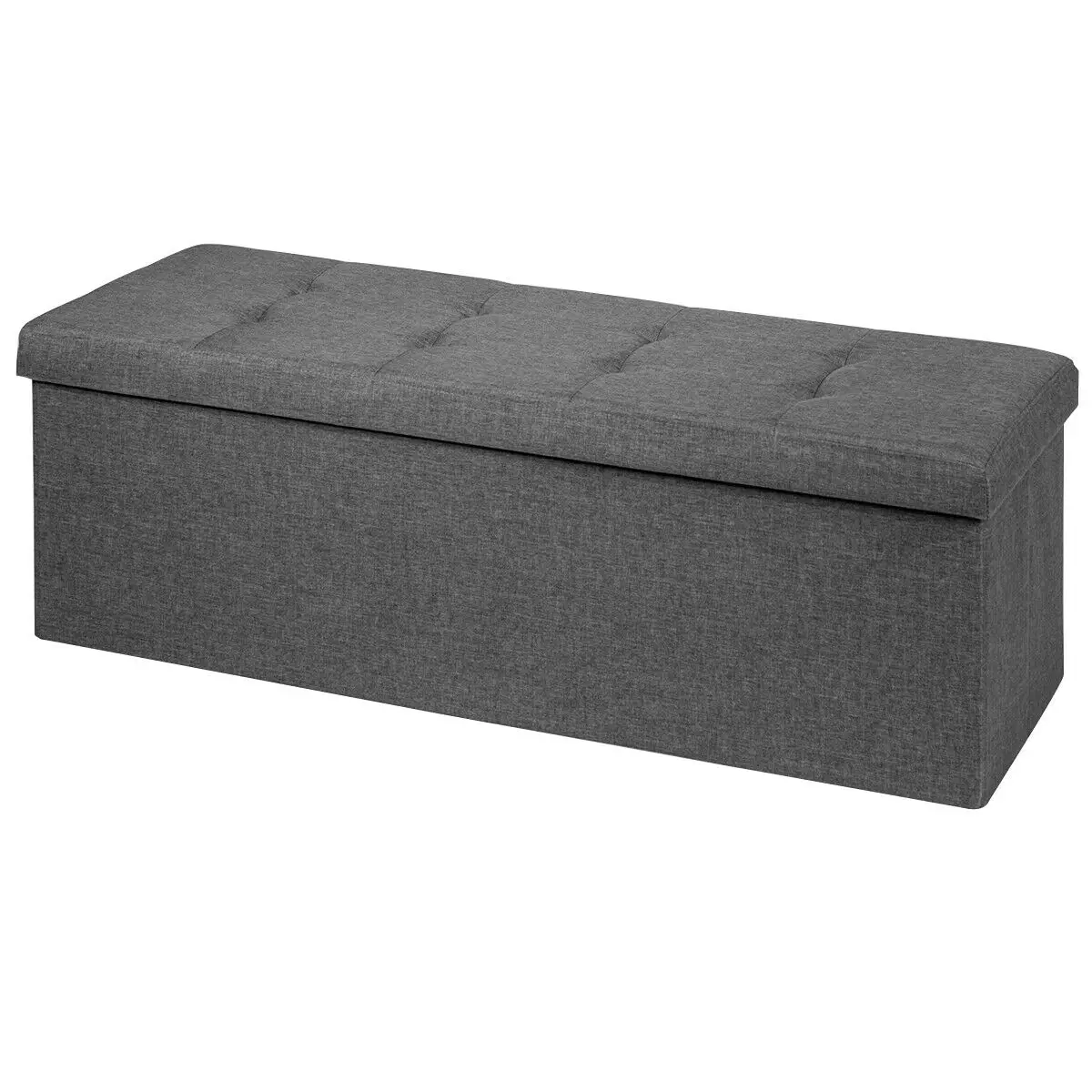 Fabric Folding Storage Ottoman Storage Chest W/Divider Bed End Bench Drak Grey