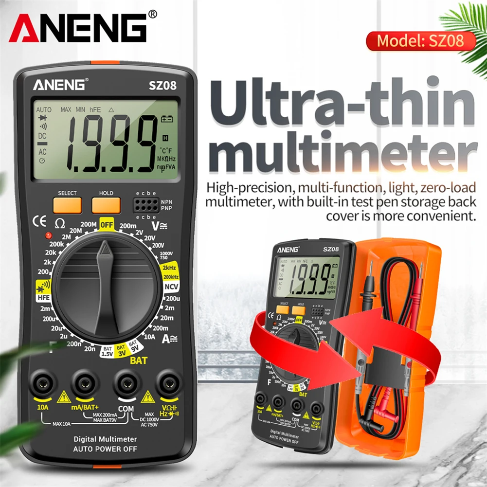 ANENG SZ08 Digital Ultra-thin Multimeter Storage Professional Meter Auto Voltmeter AC DC 220V Resistance Handhold Testers