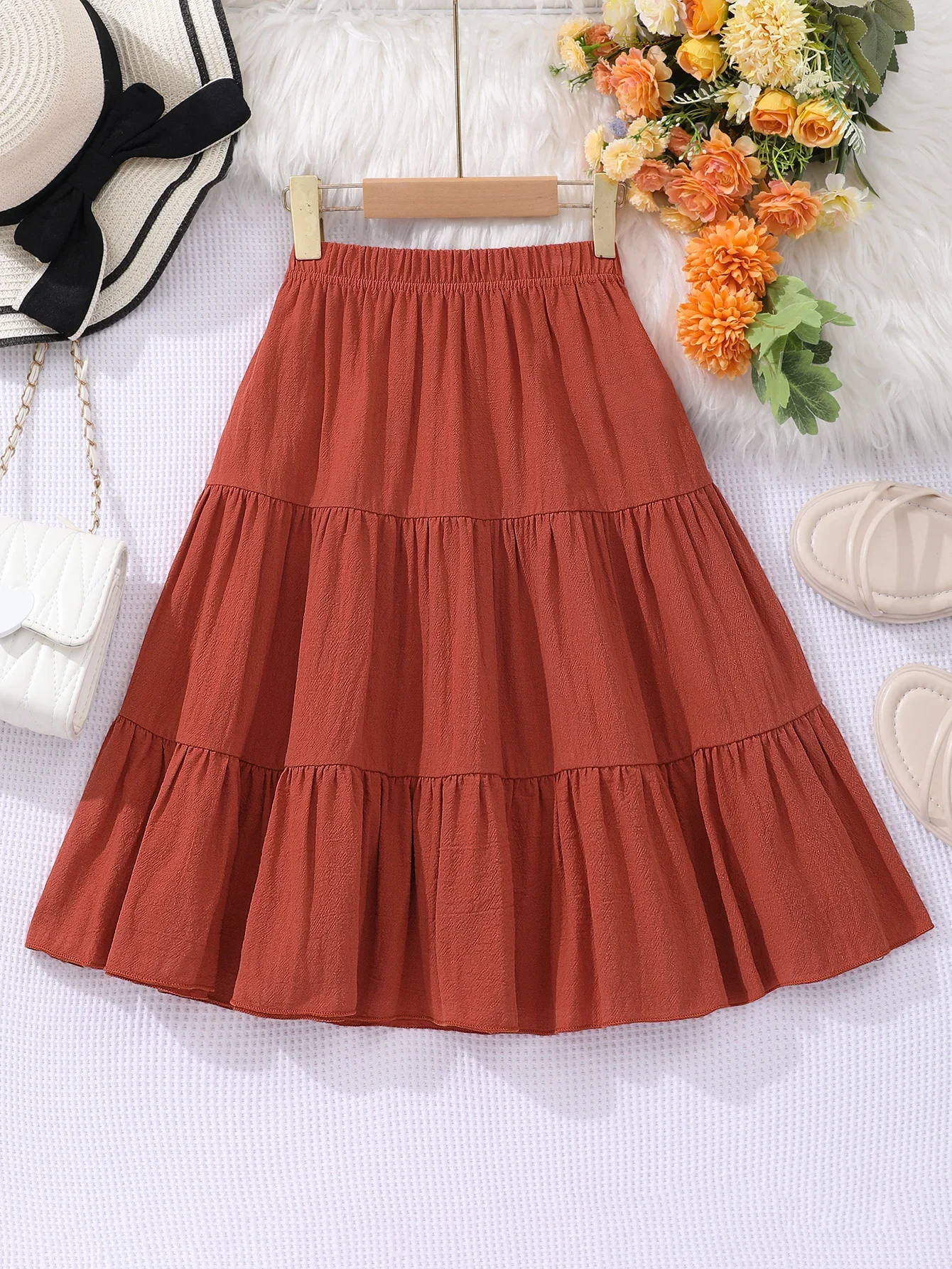 Girls Clothes Summer Kids Girls Skirt Gauze Solid Color Youth Beautiful Fashion Children Skirt Casual Elegant Girls Clothing