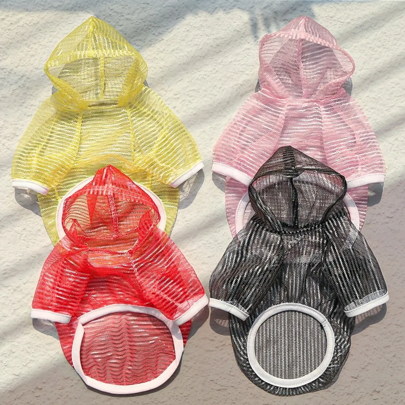 

Summer Pet Sun Protection Clothes Mesh Teddy Vest Pet Small Dog Solid Colour Hoodie Anti-mosquito Bichon Frise Two Legs Clothes