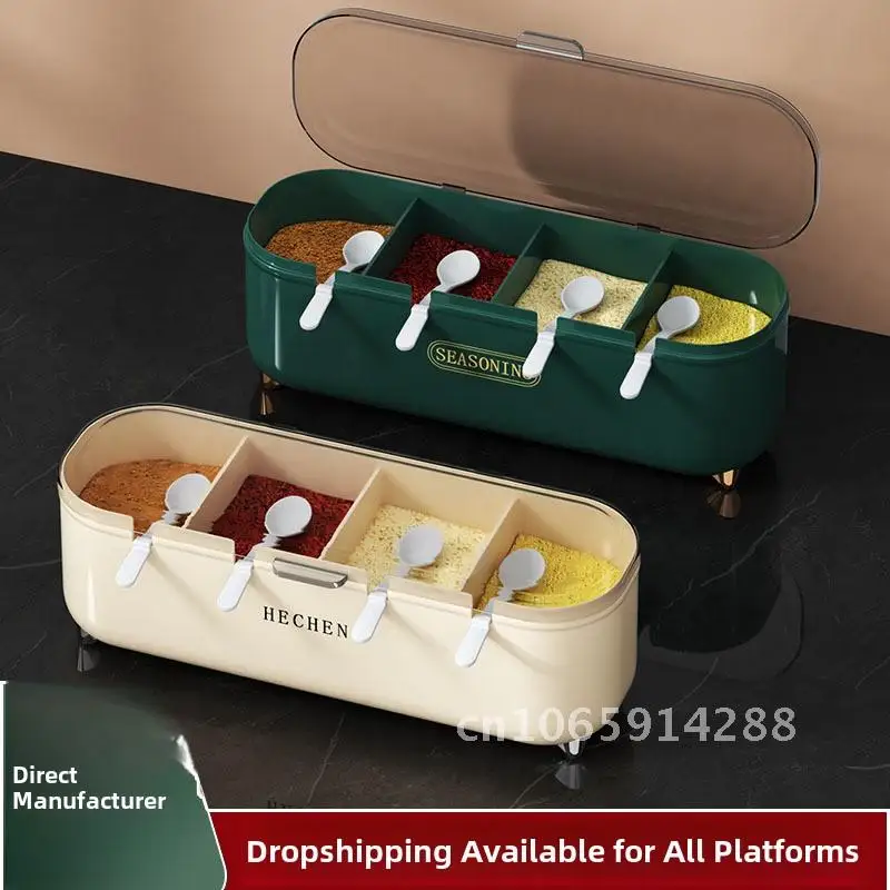 

Multi-Grid Integrated Seasoning Box Set - Household Kitchen Storage Jars for Salt & Gourmet Powders - Four-Grid Design