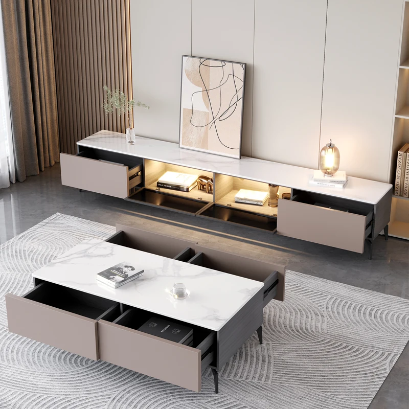 

Light Luxury Simple Vertical TV Cabinet Modern Living Room Household Solid Wood Rock Coffee Table Floor-standing Furniture