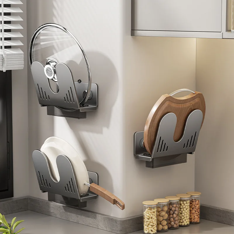 

Multi-Functional Non-Drilling Pot Lid Holder, Kitchen Storage Rack, Wall-Mounted Type With A Draining Box For Storage