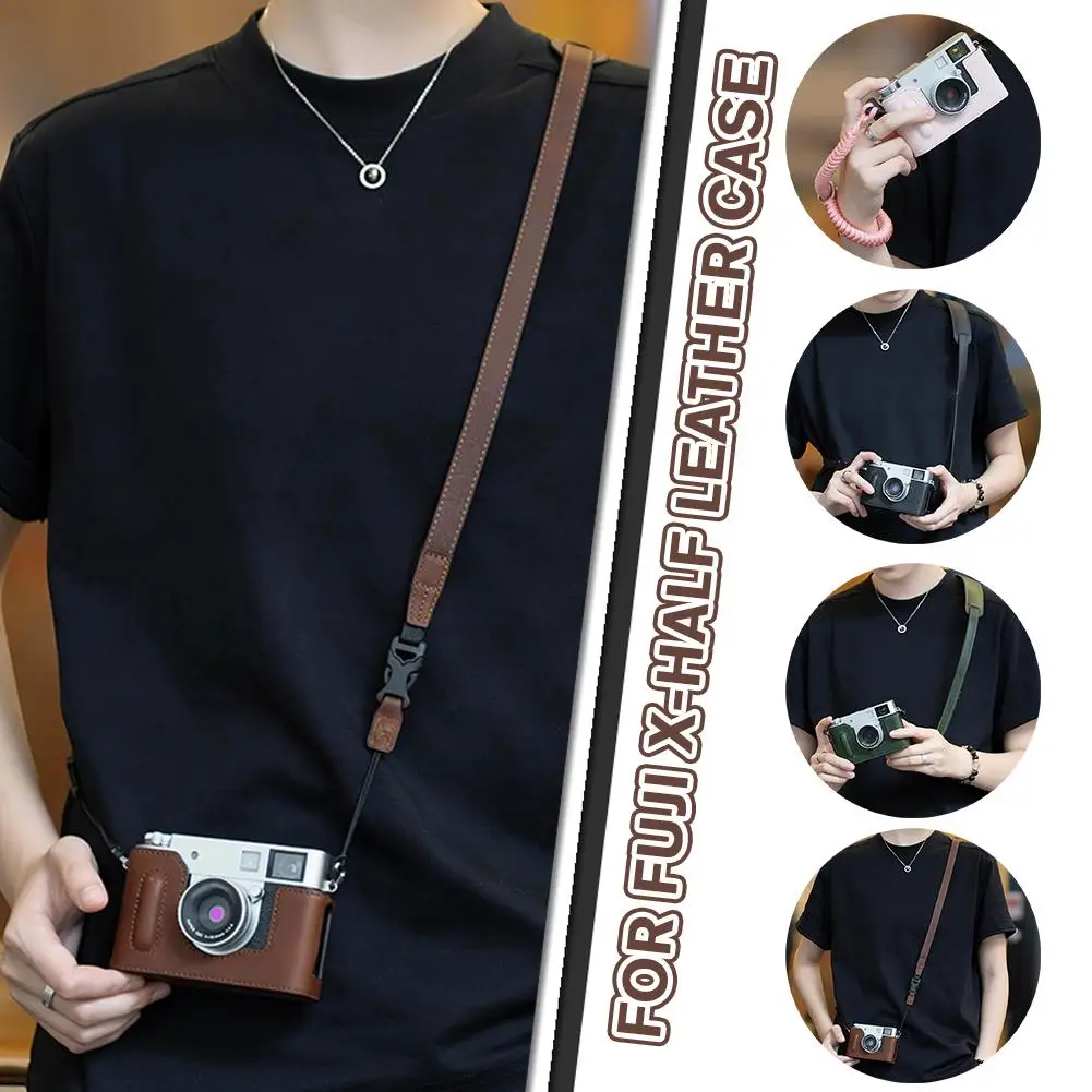 For Fujifilm X-Half Handgrip Protector; X-Half Camera Handmade Shoulder Skin Cover Belt Leather Strap Case Genuine E7Z8