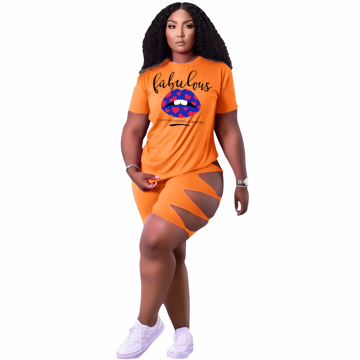 Haoohu Sommer neue einfarbige Mode sexy kurz ärmel ige T-Shirt Shorts hohle Freizeit sport 2-teilige Plus Size weibliche Hot Sale