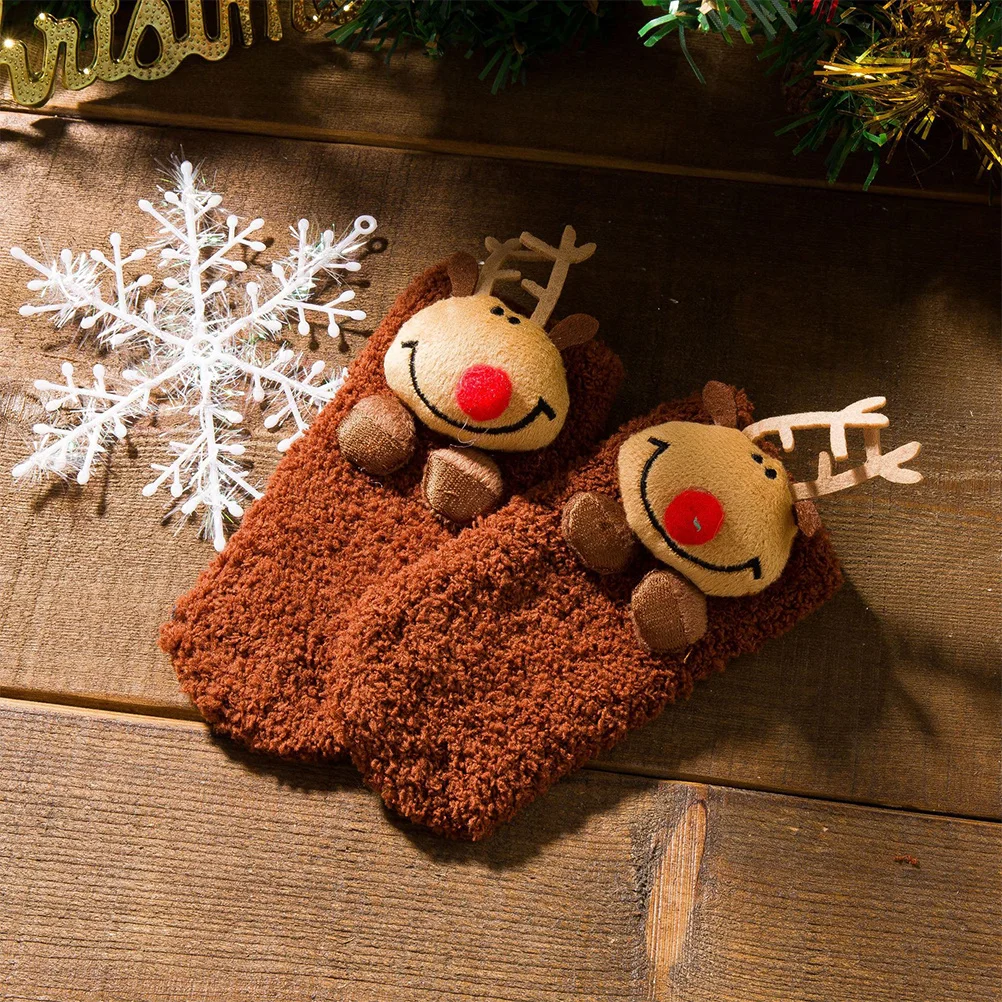동물 아기 선물 양말 크리스마스 파티 양말 엘크 브라운 만화 디자인 따뜻한 미끄럼 방지 크리스마스 축제 양말 미끄럼 방지 양말