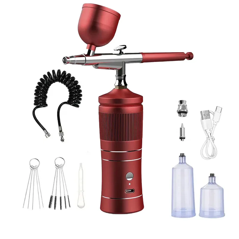 Rechargeable Airbrush Compressor Kit Air Brush Sprayer Gun Water Oxygen Deep Hydrating Machine for Nail Art Tattoo Cake Makeup