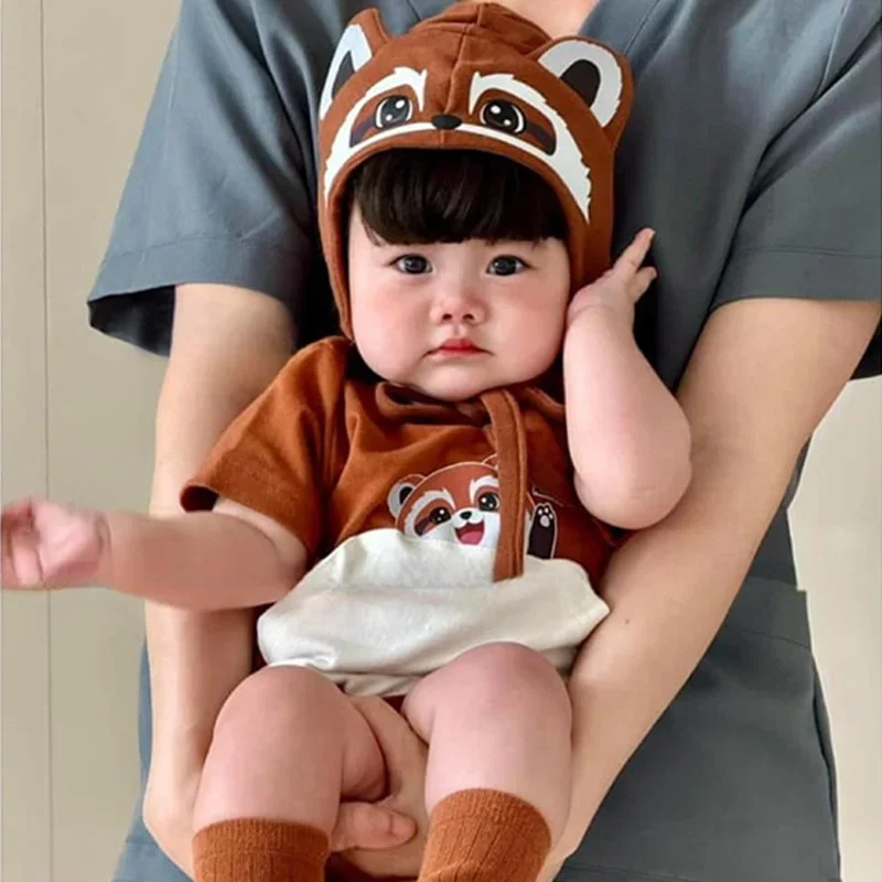 Summer Baby Clothes Korean Lovely Raccoon New Baby Boys Girl\'s One Piece Romper Funny  Bodysuit Infant Cotton Short Jumpsuit