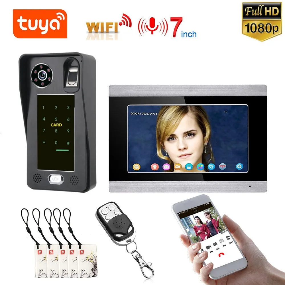 SZENNIO 7 inch Wifi Wireless Fingerprint IC Card Video Door Phone Doorbell Intercom System With Wired HD 1080P Camera