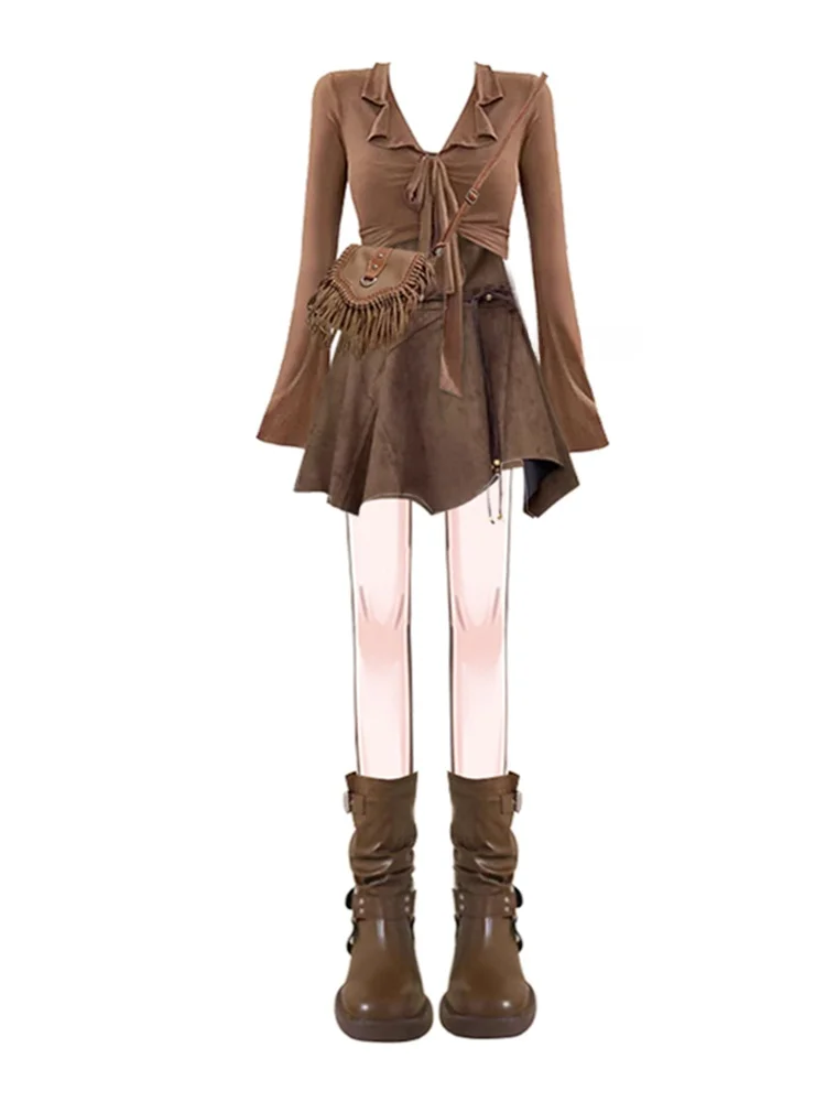 Ensemble deux pièces pour femmes, coupe cintrée, T-shirt ort, Vintage, sangle polyvalente, jupe Midi Dr, décontractée, confortable et respirante, été