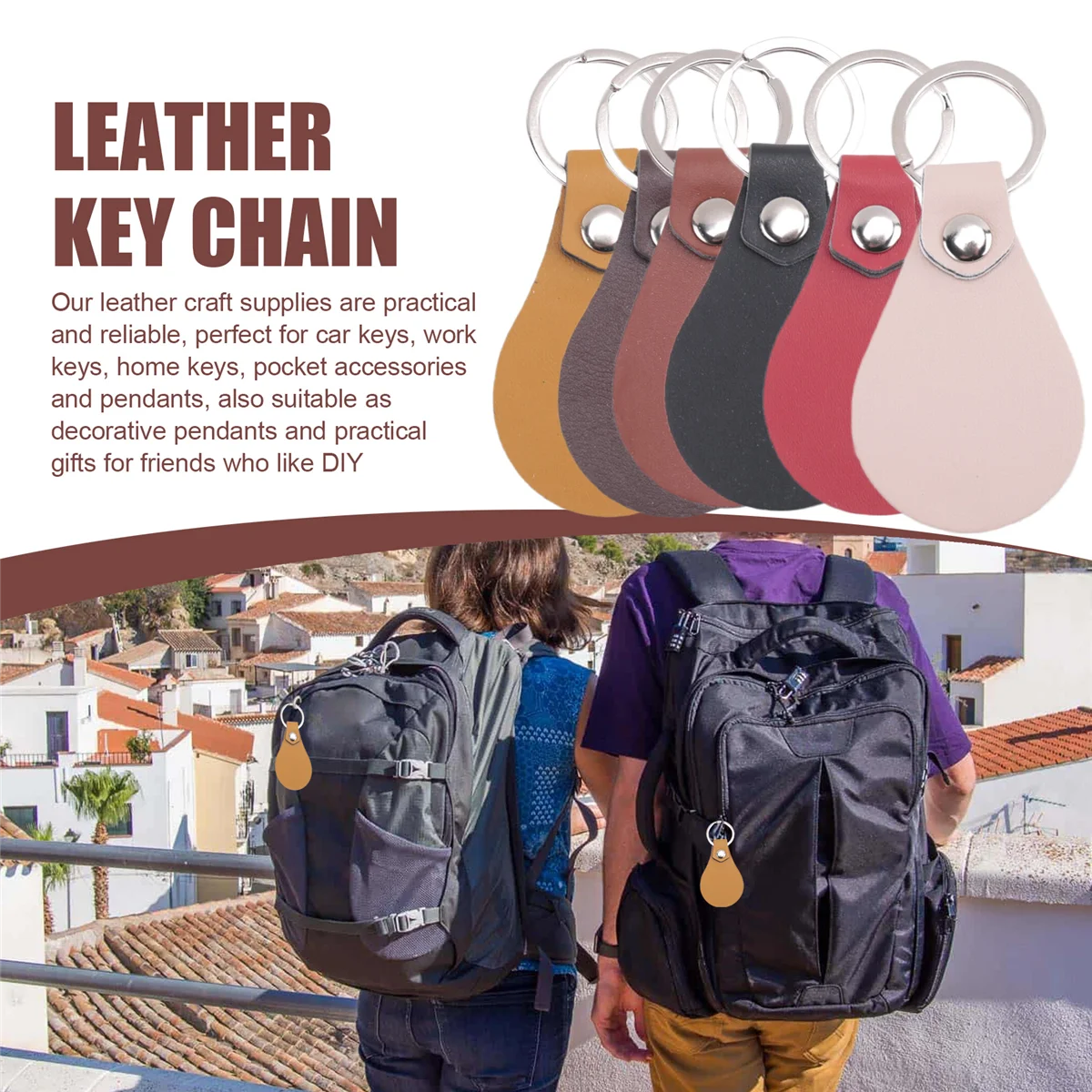 

A06K 60-комплект брелоков из искусственной кожи, кожаные брелоки для ключей, заготовки с заклепками и кольцами для ключей, кожаный брелок для DIY лазерной гравировки