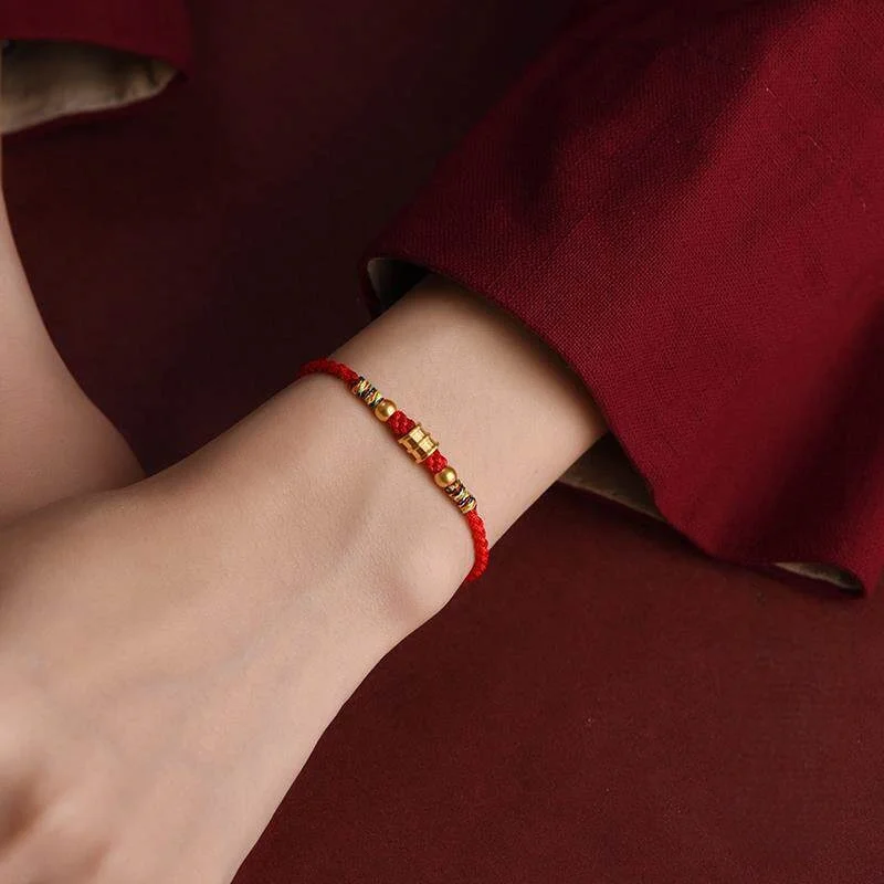 Fashion Hand Woven Gold Color Beads Red Rope Charms Bangles Anklets Women Men Lucky Bracelets  Friend Lovers\' Gift