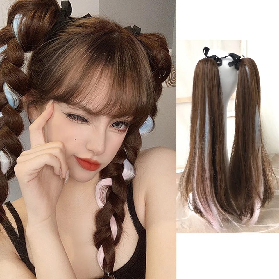 Cola de Caballo sintética con cordón para mujer, extensión de cola de caballo de color degradado, Clip envolvente, extensión de cabello