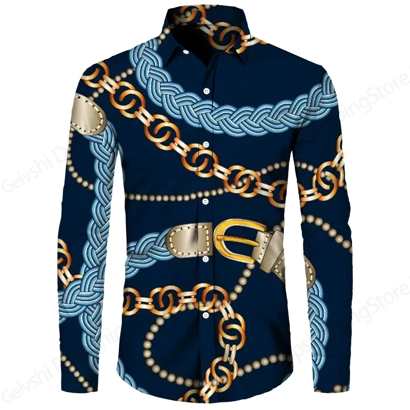 Men's Shirt Long Sleeve Hawaiian Shirt Men Women Fashion Luxury Golden Chain Elegant Shirts Men Blouse 5XL Street Camisa Flower