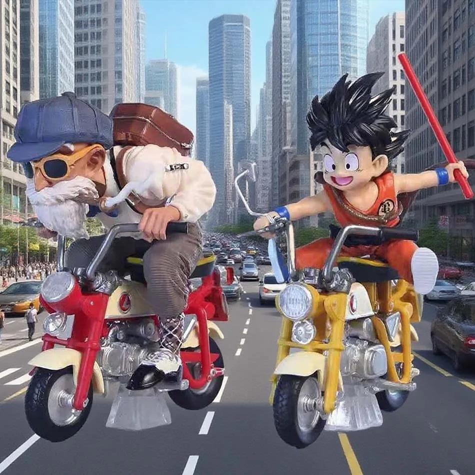 Heiße 13cm Dragon Ball Z Anime-Figur Son Goku Meister Roshi Lokomotiven PVC Action Kame Sennin Motorrad Spielzeug für Kinder