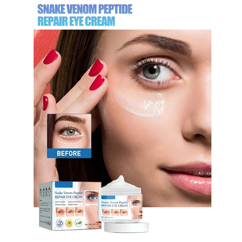 Crema de ojos con péptido de veneno de serpiente, reafirmante, elimina edemas, antiarrugas, aclara líneas finas, ilumina el cuidado facial