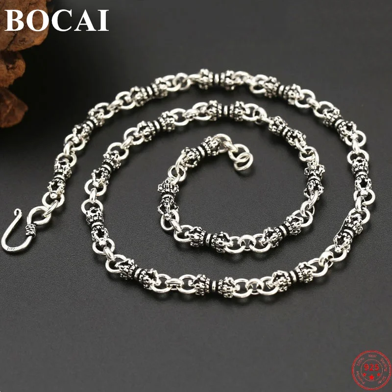 

BOCAI S925 Sterling Silver Necklaces for Men Women New Fashion Vajra Pestle 4.5mm 7mm Bamboo-chain Argentum Amulet Jewelry