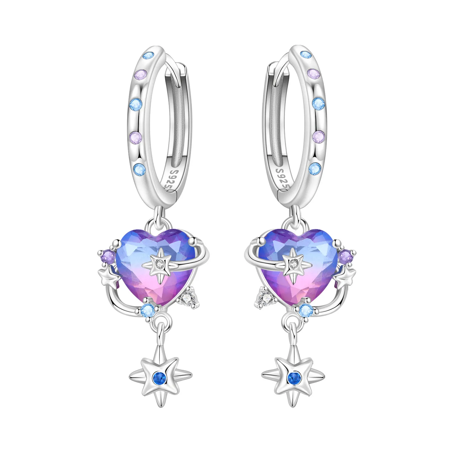 PANPOKI 925 Sterling Silber Bunte Liebe Satellit Tropfen Ohrringe Frauen Ohrringe Charme Mode Vielseitig Party Schmuck Geschenke