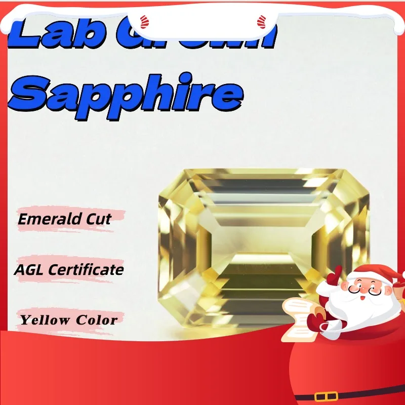

High-quality Lab Grown Sapphire Emerald Cut Yellow Color Charms Jewelry Rings Making Main Materials Selectable AGL Certificate