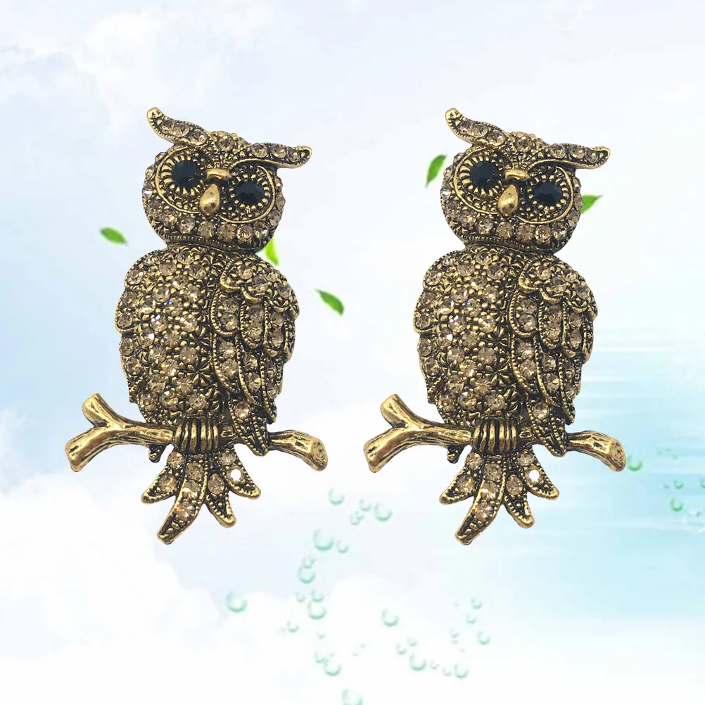 2Pcs Stylish Rhinestone Owl Brooch Pin Alloy Animal Jewelry Lightweight Portable Fashion Accessory for Daily Party Banquet Wear