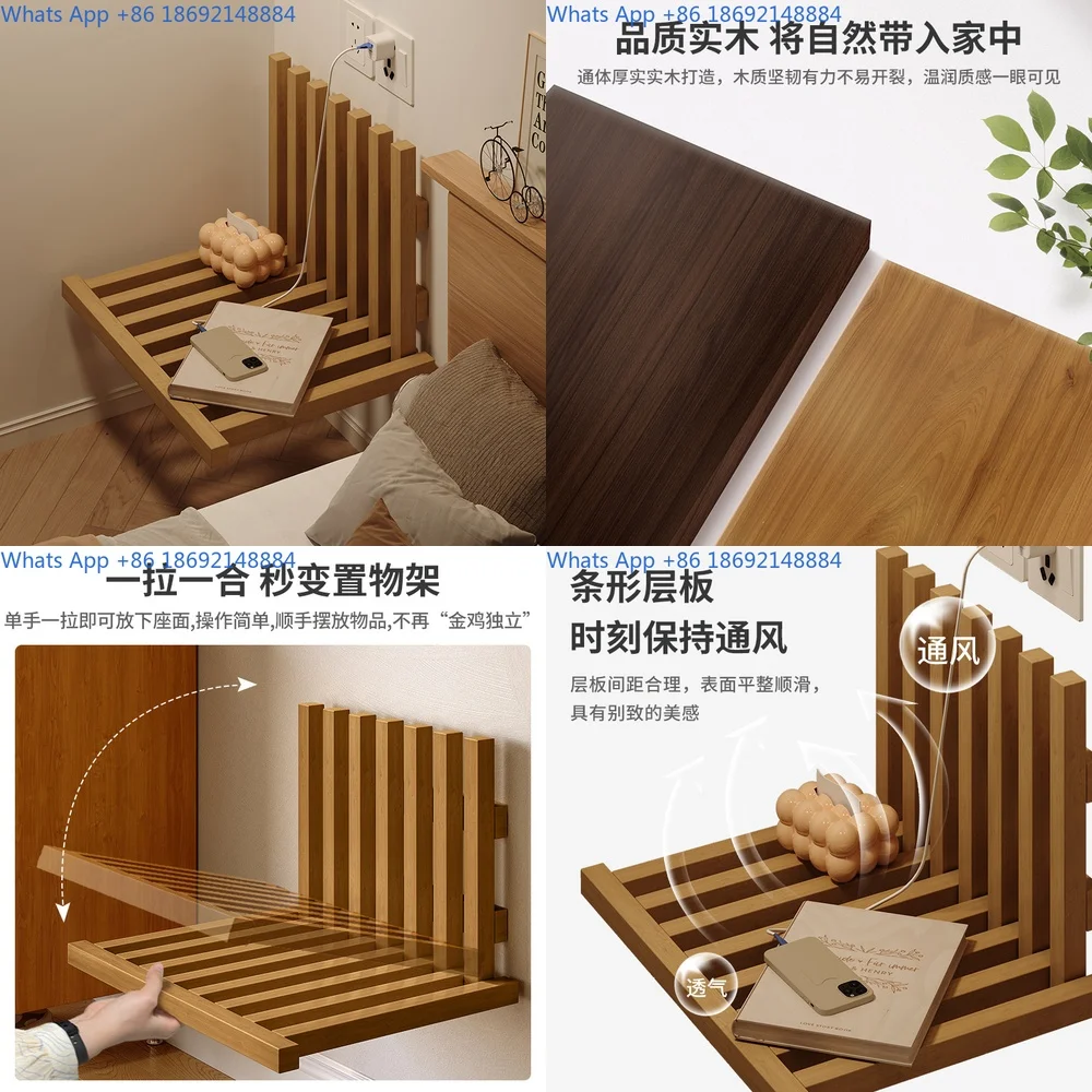 

Floating Nightstand for Bedroom Wall Mounted Foldable Shelf Wooden Bedside Storage Rack