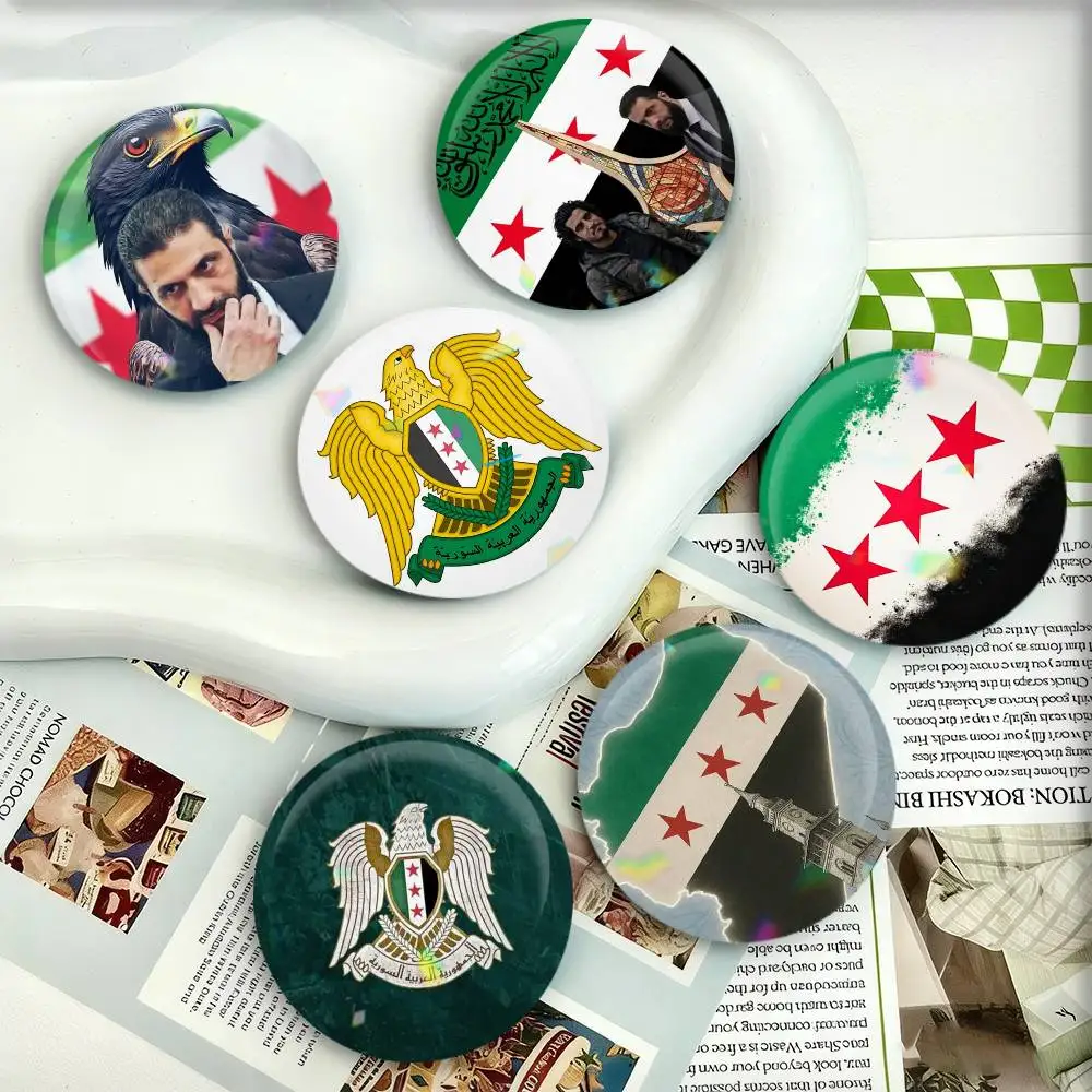 

Ahmed al-Sharaa Syrian Syria Flag Badges 25 32 44 58 75 mm Round Fans Collect Friends Gifts Brooch Souvenir