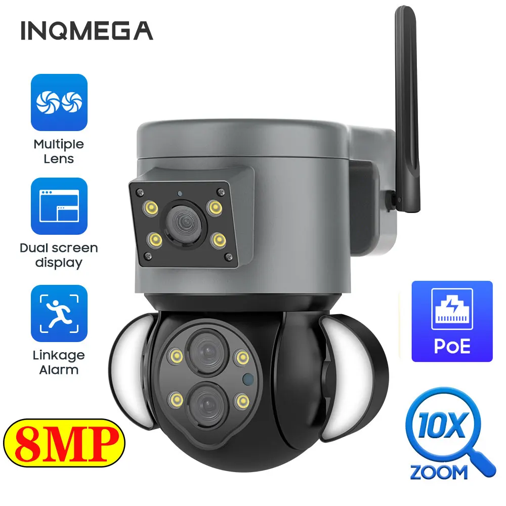 INQMEGA 8MP Binocular WIFI POE Surveillance Cameras with Night Vision 10X Zoom Wireless Outdoor 4K Camera Drone to Monitor Yard