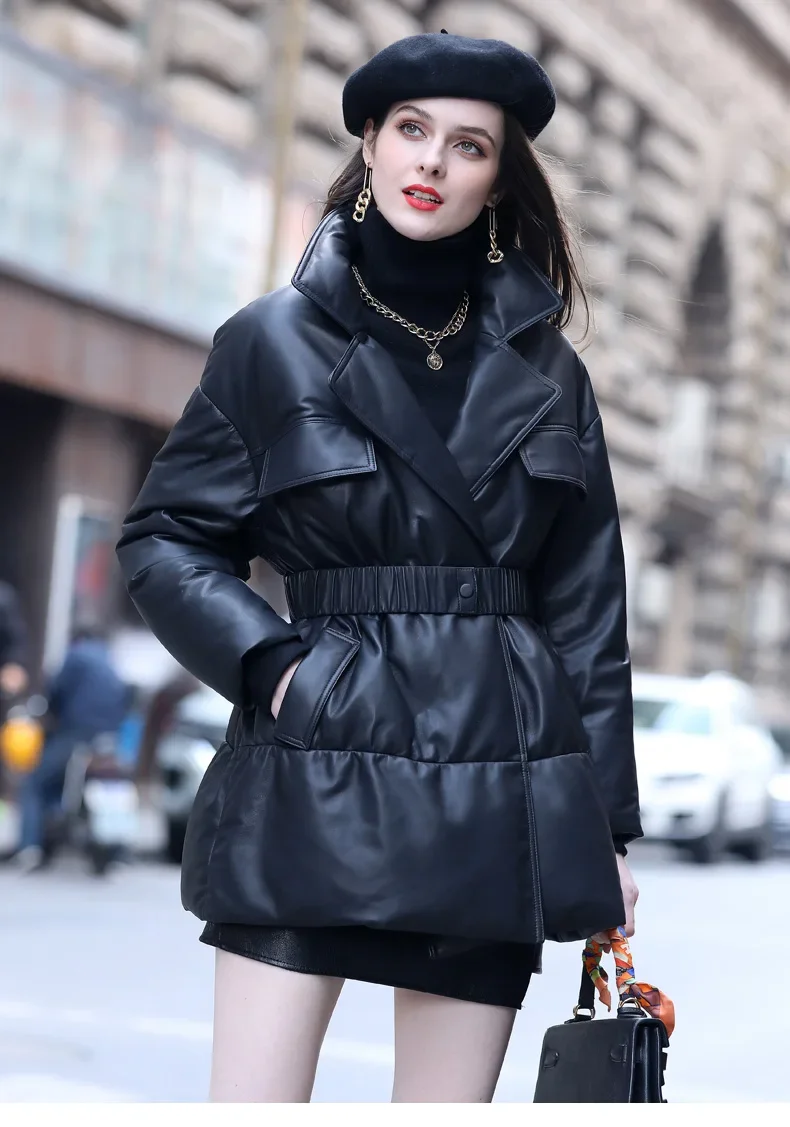 High End Sheepskin Leather Down Coat Women's Winter Jacket 2023 New Mid Long Slim Fit Warm Clothing Jaqueta De Couro Feminina FC