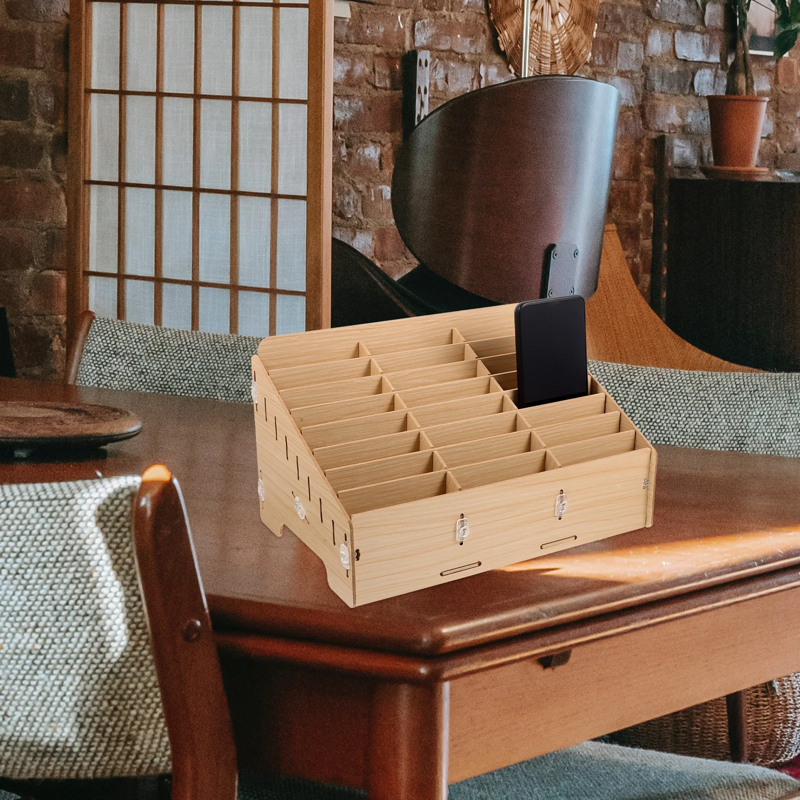 

Wooden Phone Storage Box With Grids Desktop Organizer For Office School Tabletop Holder Desk Sundries Container