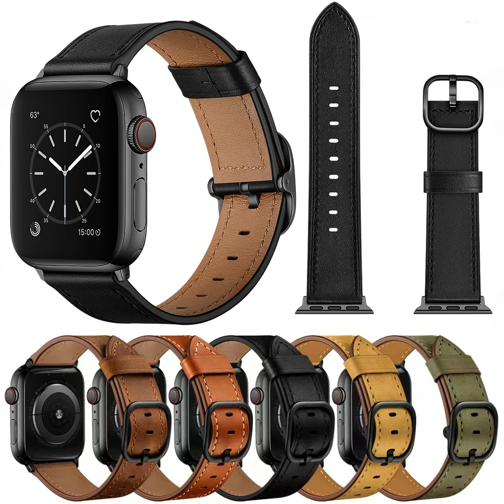 

Genuine Leather Strap For Apple Watch 45mm 41mm 44mm 40mm 42mm 38mm Belt Correa iWatch Series 7 6 5 4 3 SE 8 Ultra 49mm Bracelet