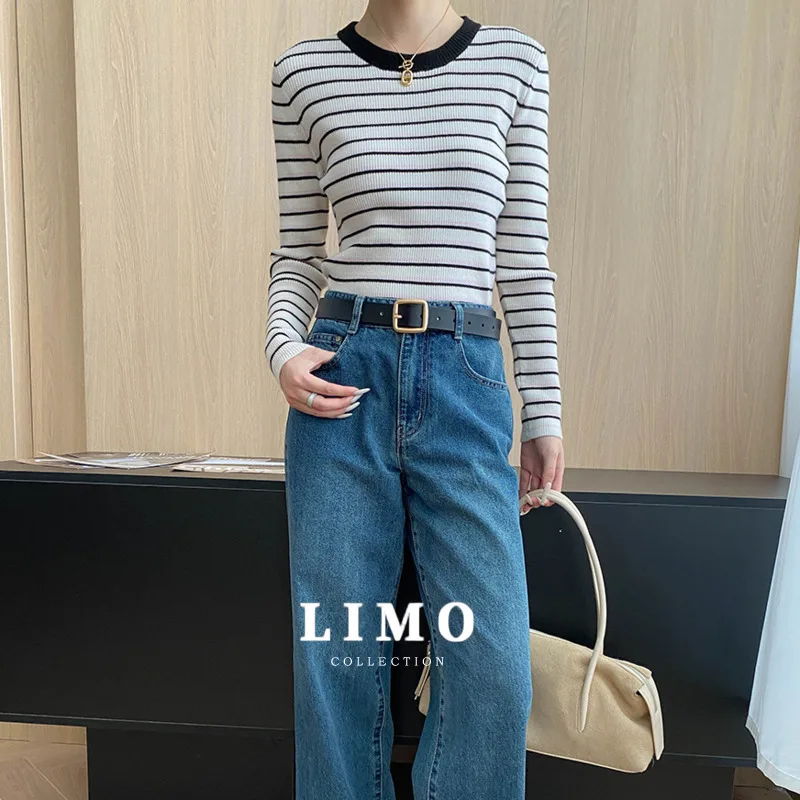 

LIMO 2025, осень-зима, ретро цветных блоков, полосатый акриловый вязаный свитер, женская мода, офисная работа, повседневная шикарная верхняя одежда