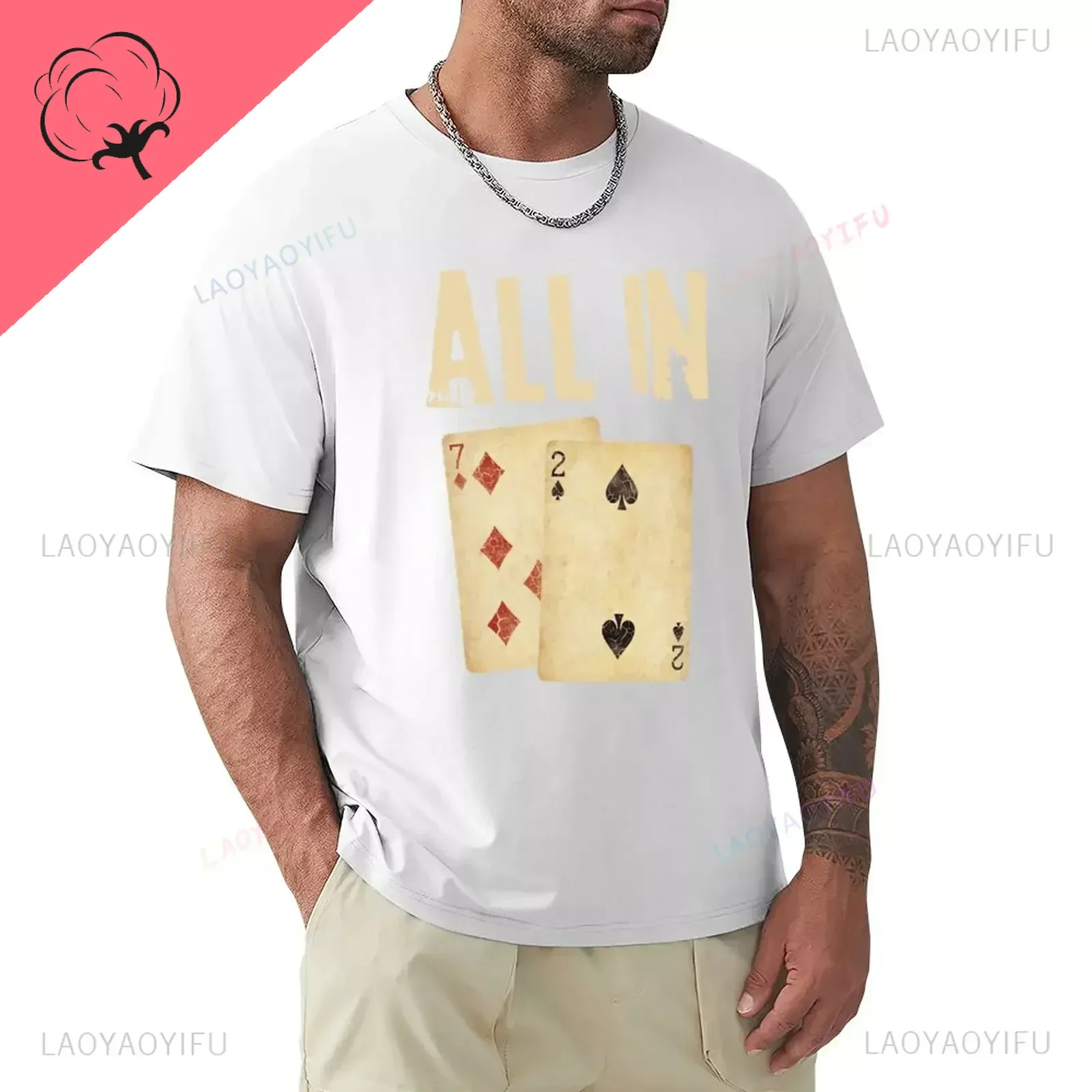 Nostalgia Poker Card All in Online Game Gift Poker Player 7 2 Whites Graphic Men's and Women's Short Sleeve Printed Tee Couple