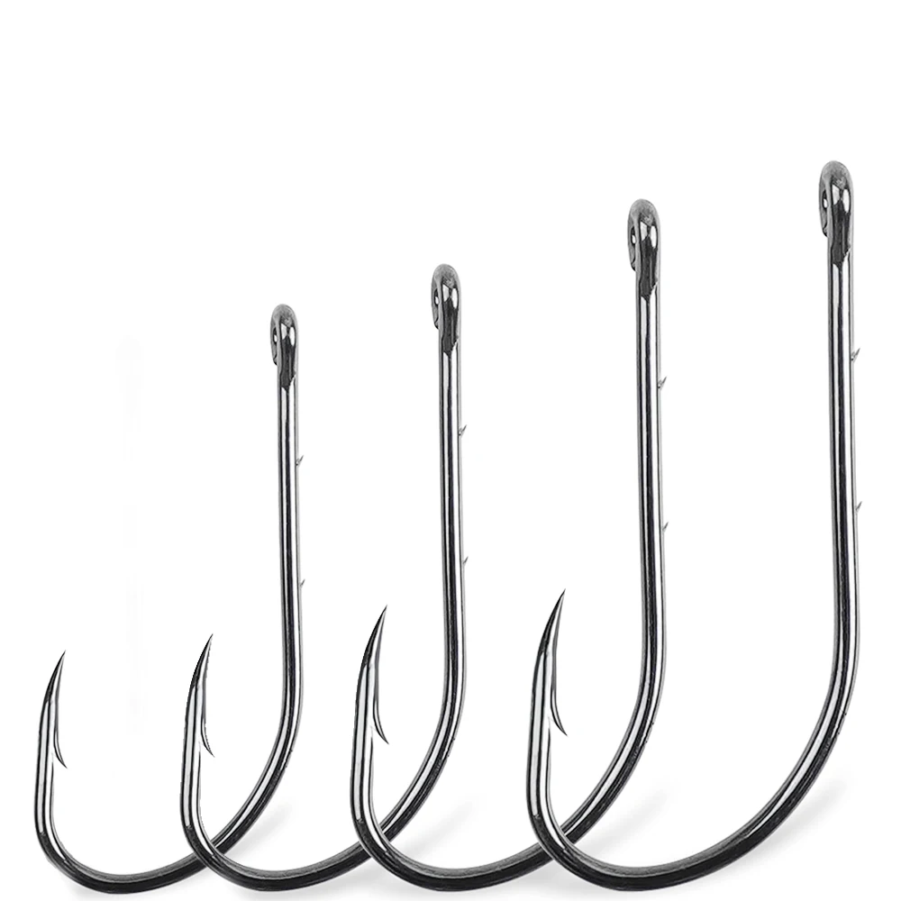 50pcs Fishing Hooks Barbed Beak Bait Holder Hook Long Shank High Carbon Steel Offset Jig Hooks 2 Barbs for Saltwater Freshwater