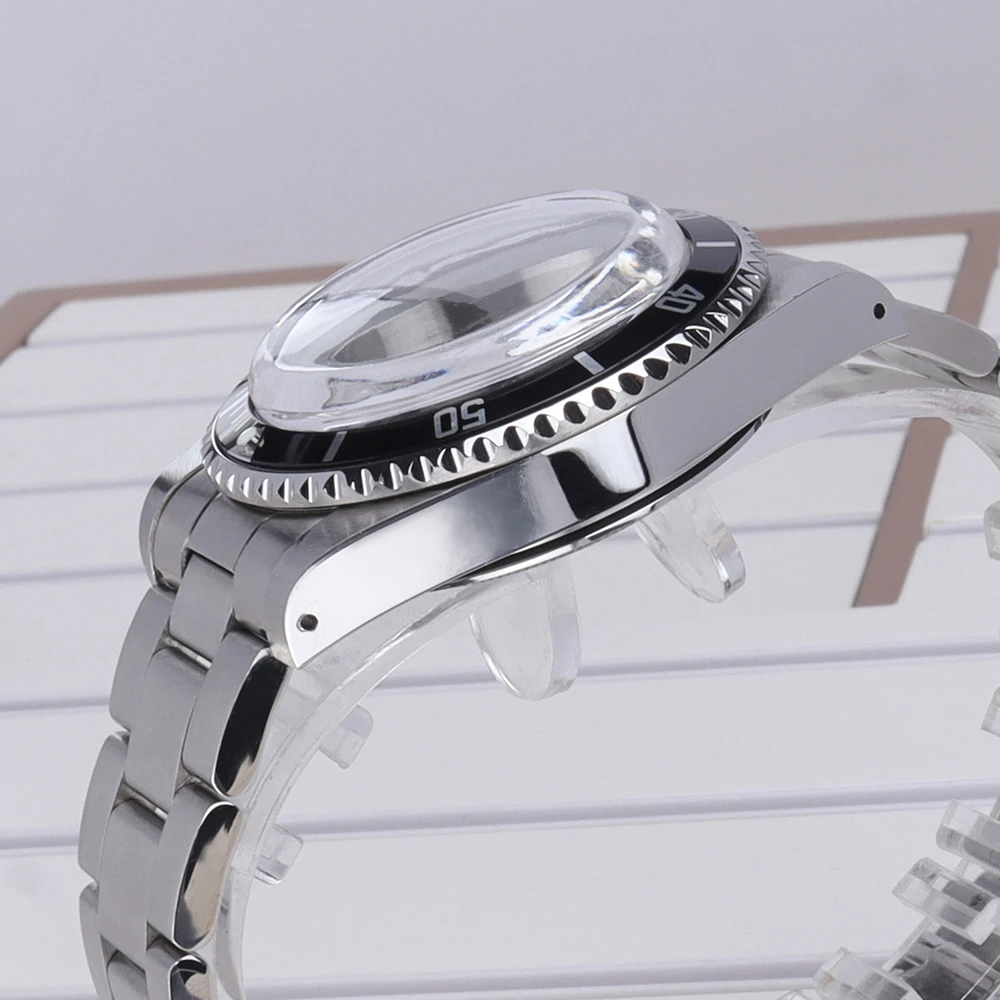 38mm Edelstahl-Uhrengehäuse mit gewölbtem Acrylglas für Retro Submariner NH35 NH36 NH34 4R36 Uhrwerke, einseitig drehbare 120-Klick-Funktion – Detail 5
