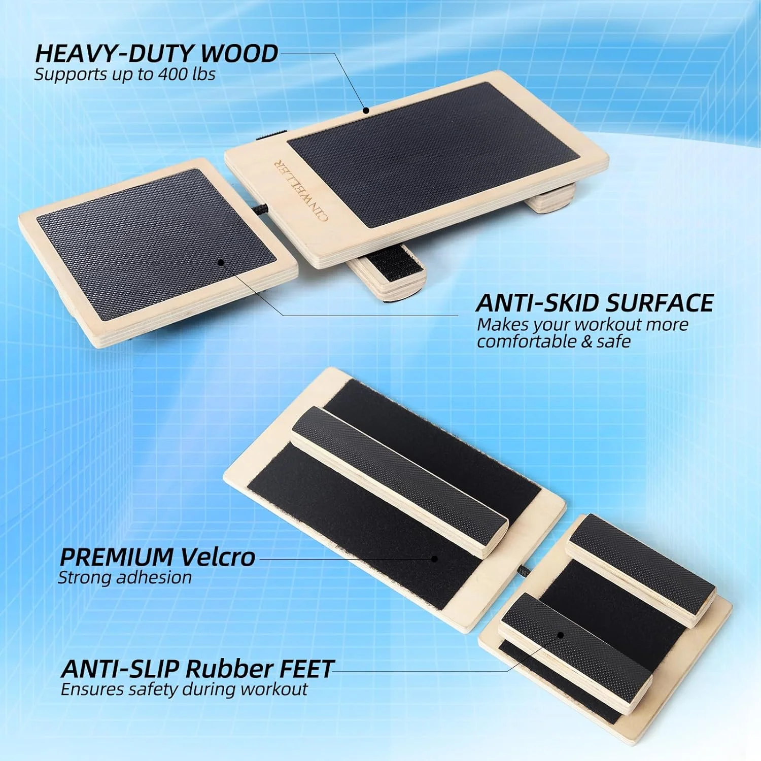 جهاز تمرين تقوية الكاحل للتواء، لوح توازن القدم الواحد، لوح تمايل خشبي غير قابل للانزلاق، أسود #3