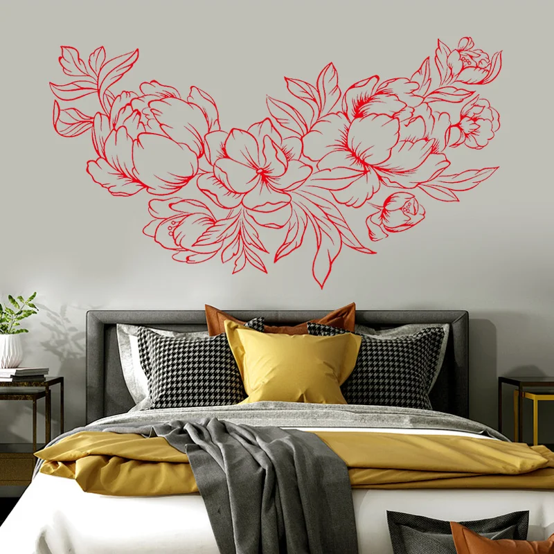 

Modern Home Decor Peony Flower Wall Sticker Vinyl Interior Living Room Bedroom Self-Adhesive Floral Decals Removable Mural Z533