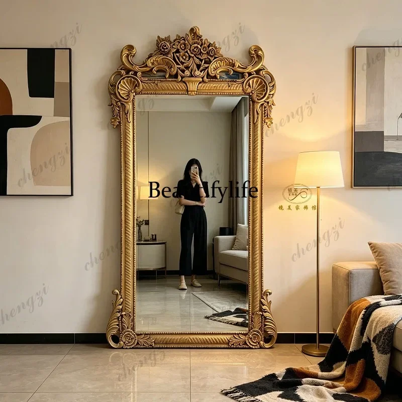 2003 French retro carved full-length mirror living room luxury floor mirror wall-mounted full-length mirror