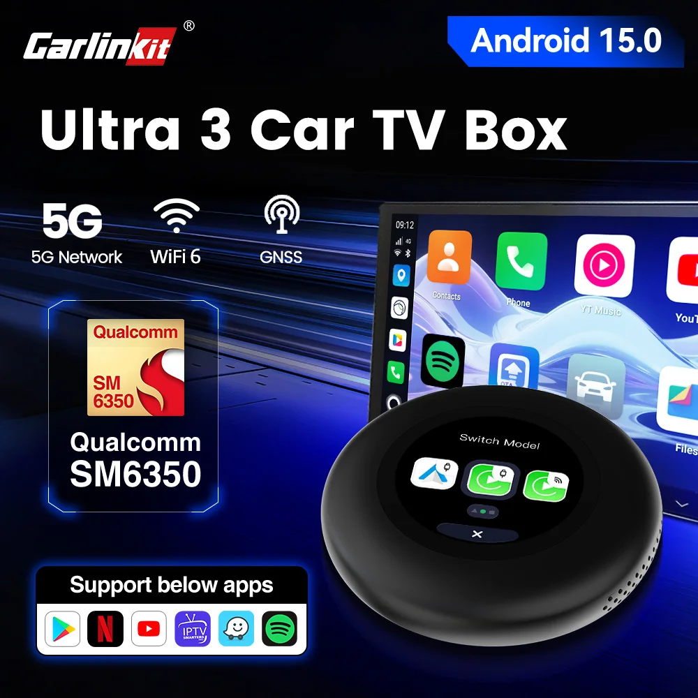 Image of CarlinKit Ultra3 2-in-1 TV-Box Android 15 SM6350 Kabelloser Carplay Android Auto Adapter Unterstützt Netflix YouTube Hulu IPTV BT Wi-Fi