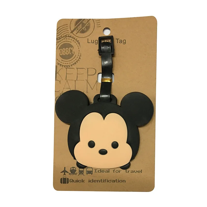 Accesorios de viaje clásicos de Mickey Mouse, etiqueta de equipaje de Gel de sílice, soporte de identificación para maleta, etiqueta de embarque de