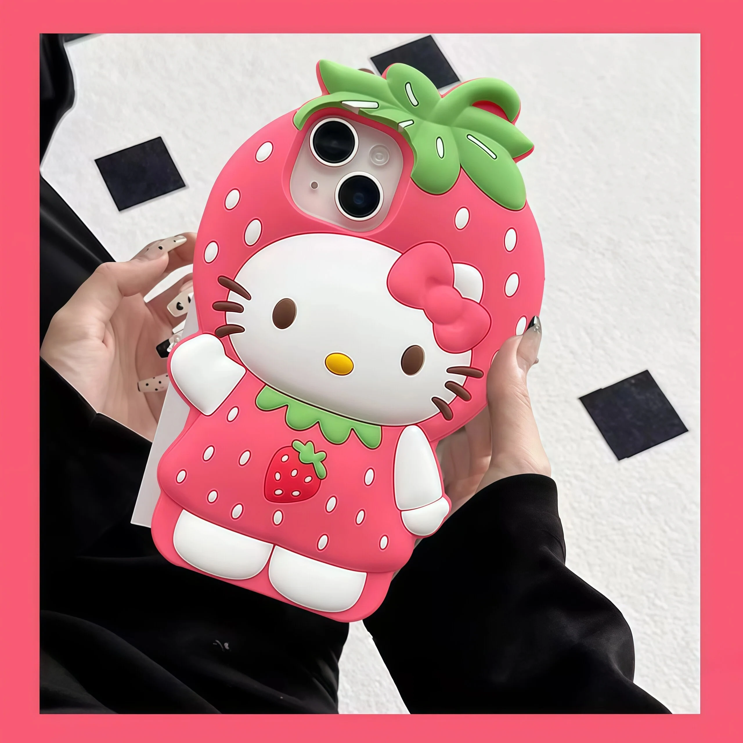 INS 3D Cute Strawberry Hello Kitty Phone Case For iPhone 17 16 15