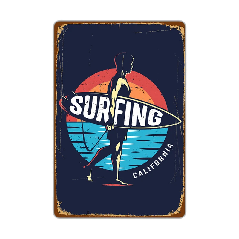 

Vintage Hawaii Surf Time Metal Tin Signs Wall Art Painting Plate Seaside Beach Poster Plaque for Bar Pub Club Surf Shop Decor