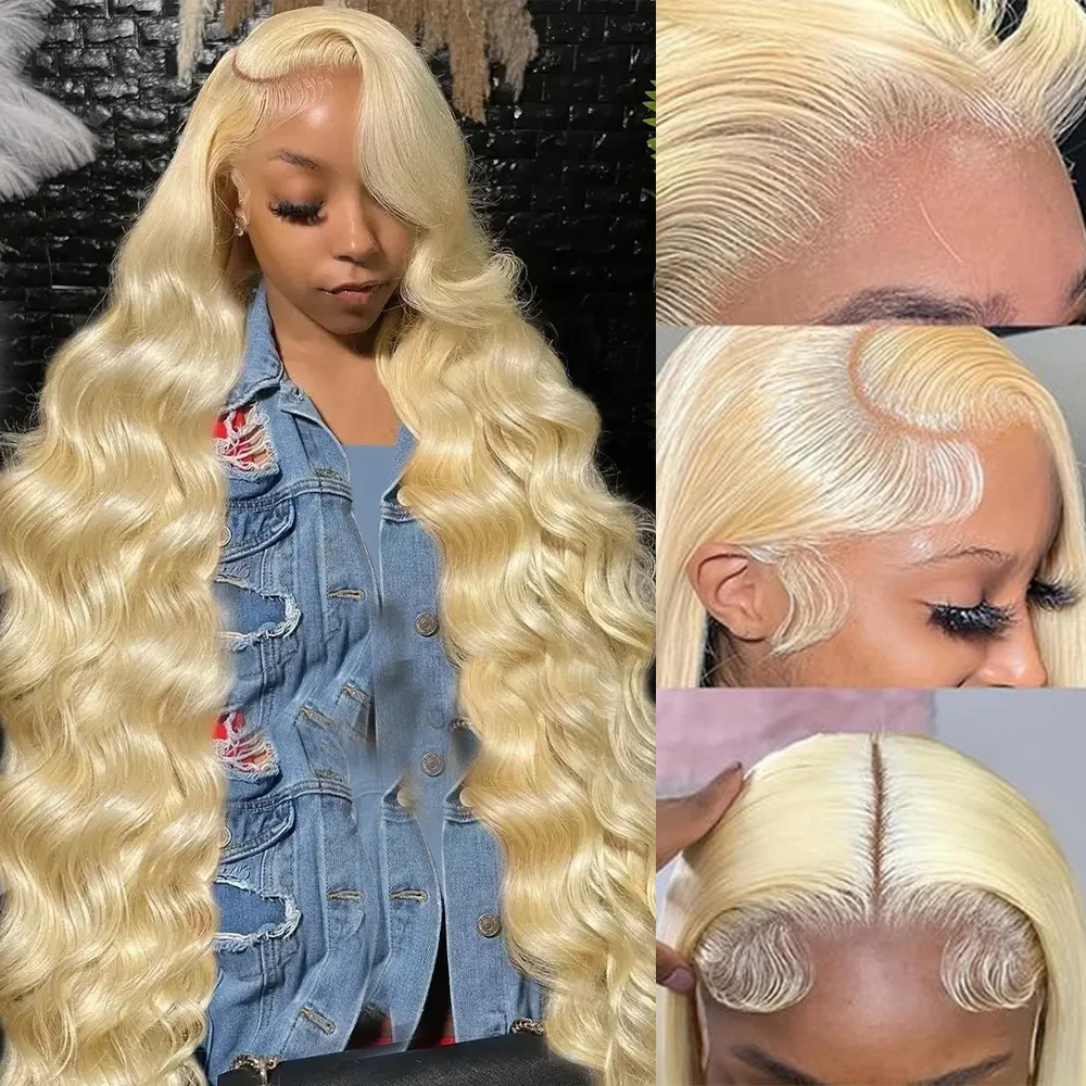 

32 дюйма 613 13x6 Парик фронта шнурка Человеческие волосы Светлый парик Человеческие волосы 13x4 Объемная волна Блондинка Парики фронта шнурка Предварительно выщипанные с волосами ребенка