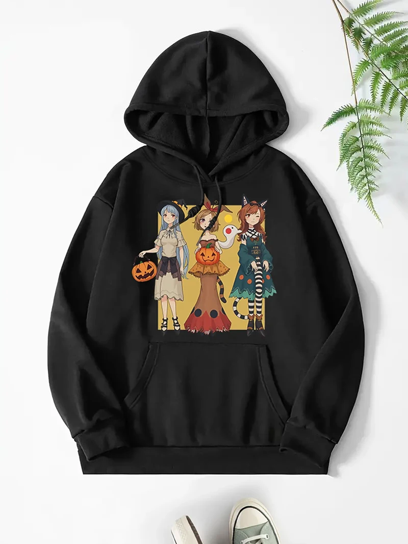 

Autumn and Winter New Sweatshirt Casual Versatile Halloween Cartoon Printed Loose Pullover Hooded Sweatshirt Slimming Top