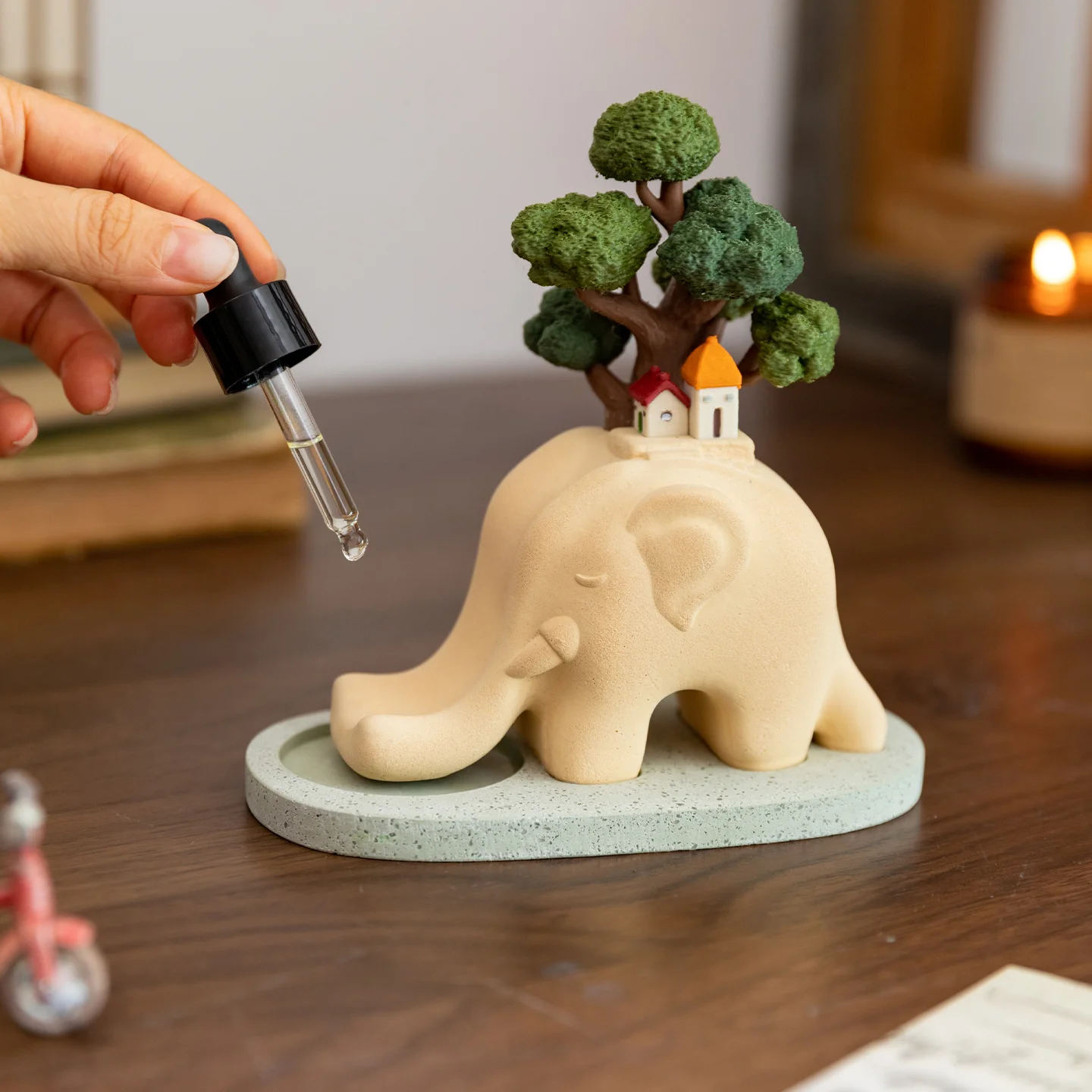 Cute Elephant Tree Aromatherapy Essential Oil Diffuser Stone Christmas Collectible Figurines Home Miniature Landscape Decor Gift
