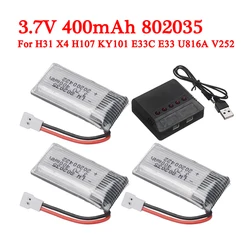 Batería Lipo de 3,7 V y 400mAh para Dron teledirigido X4, H107, H31, KY101, E33C, E33, U816A, V252, H6C, 3,7 V, 1S, con cargador XH2.54