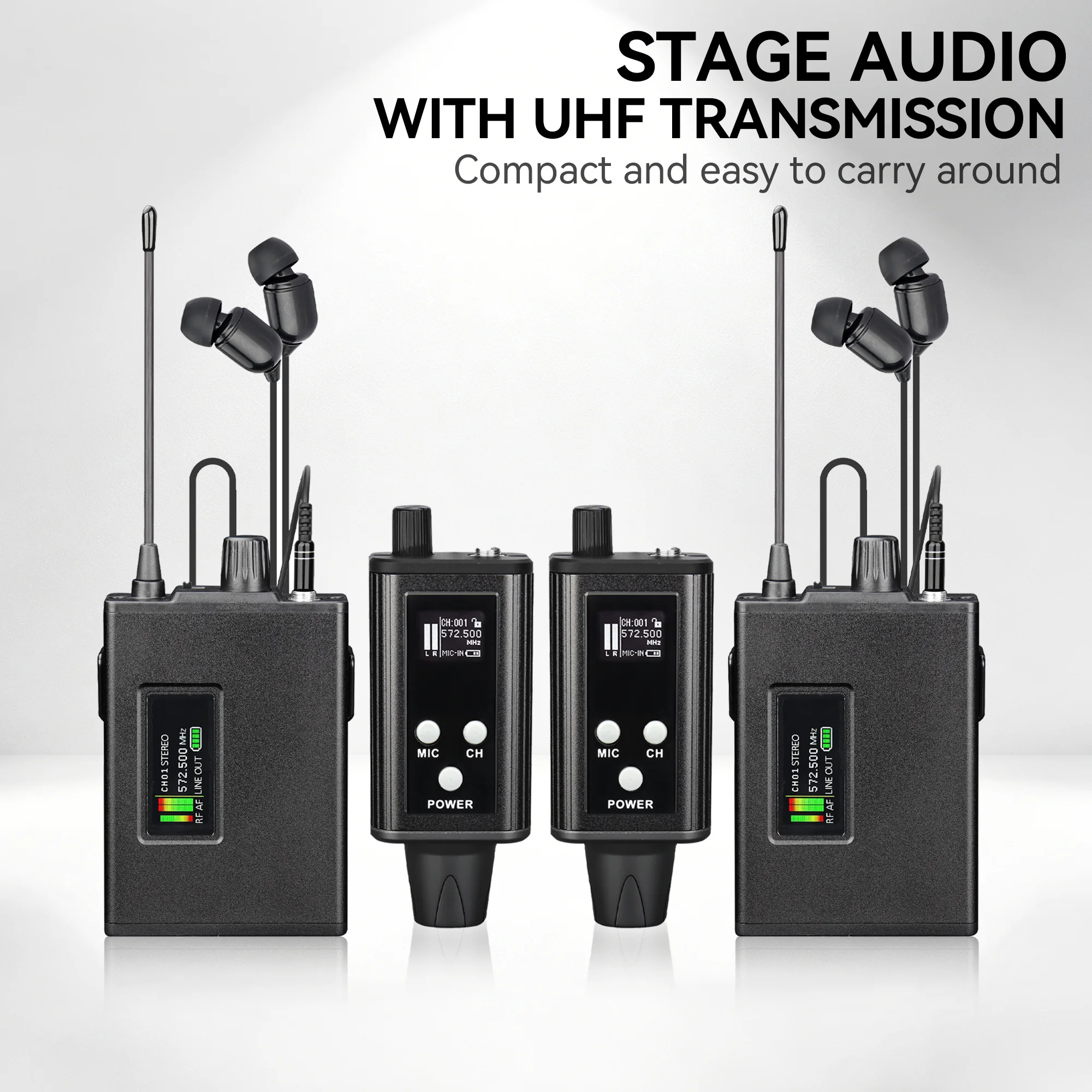 Bezprzewodowy system monitoringu dousznego Paulkitson EM‑12R 572,5‑587,5 MHz OLED Stereo Mono Niskie Opóźnienie dla Piosenkarzy, DJ-ów, Studio i Występów na Żywo — zdjęcie produktu 6